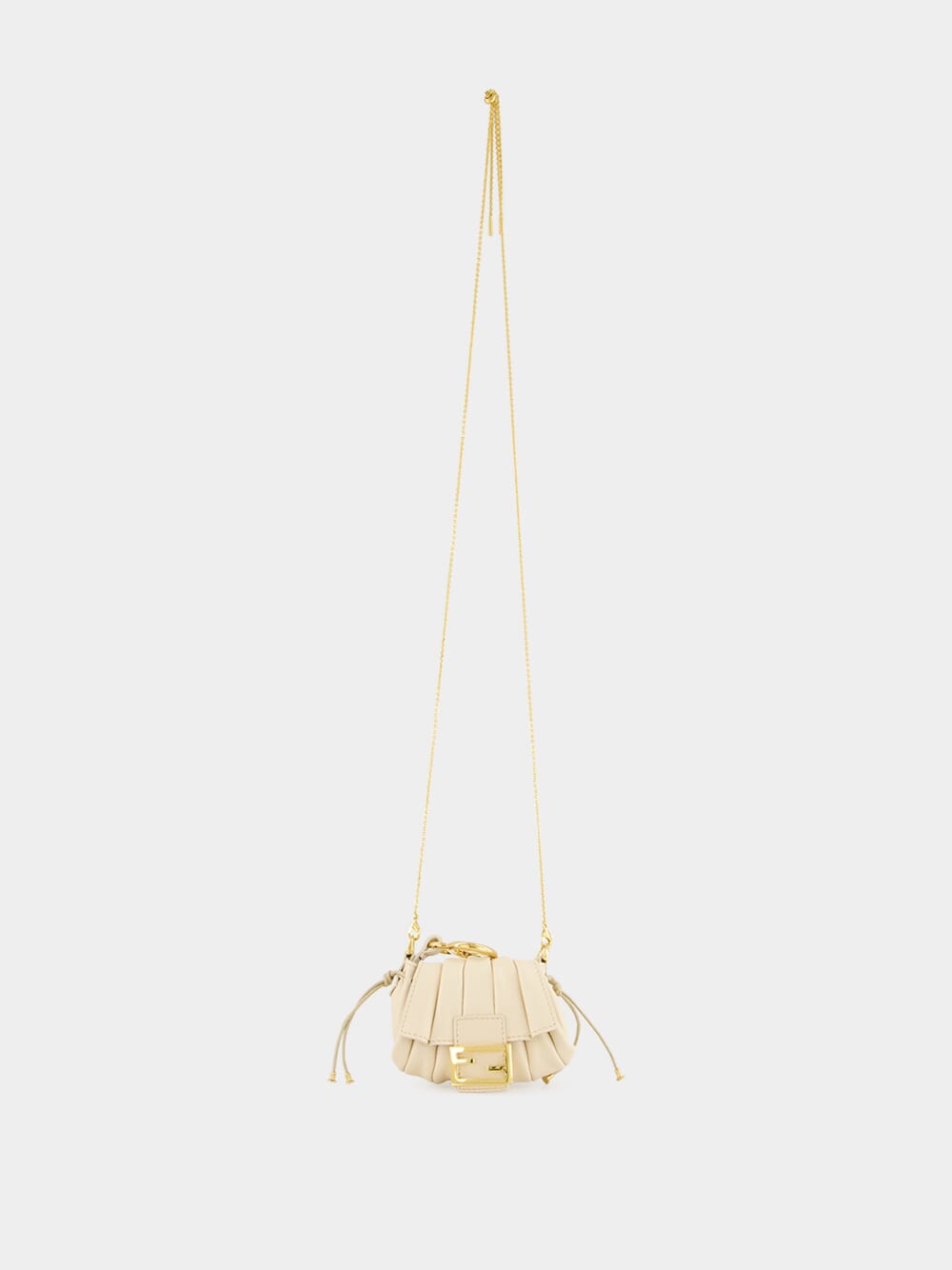 White Nano Mamma Baguette in Pleated Leather