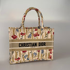Christian Dior Beige Floral Embroidered Canvas Book Tote Medium