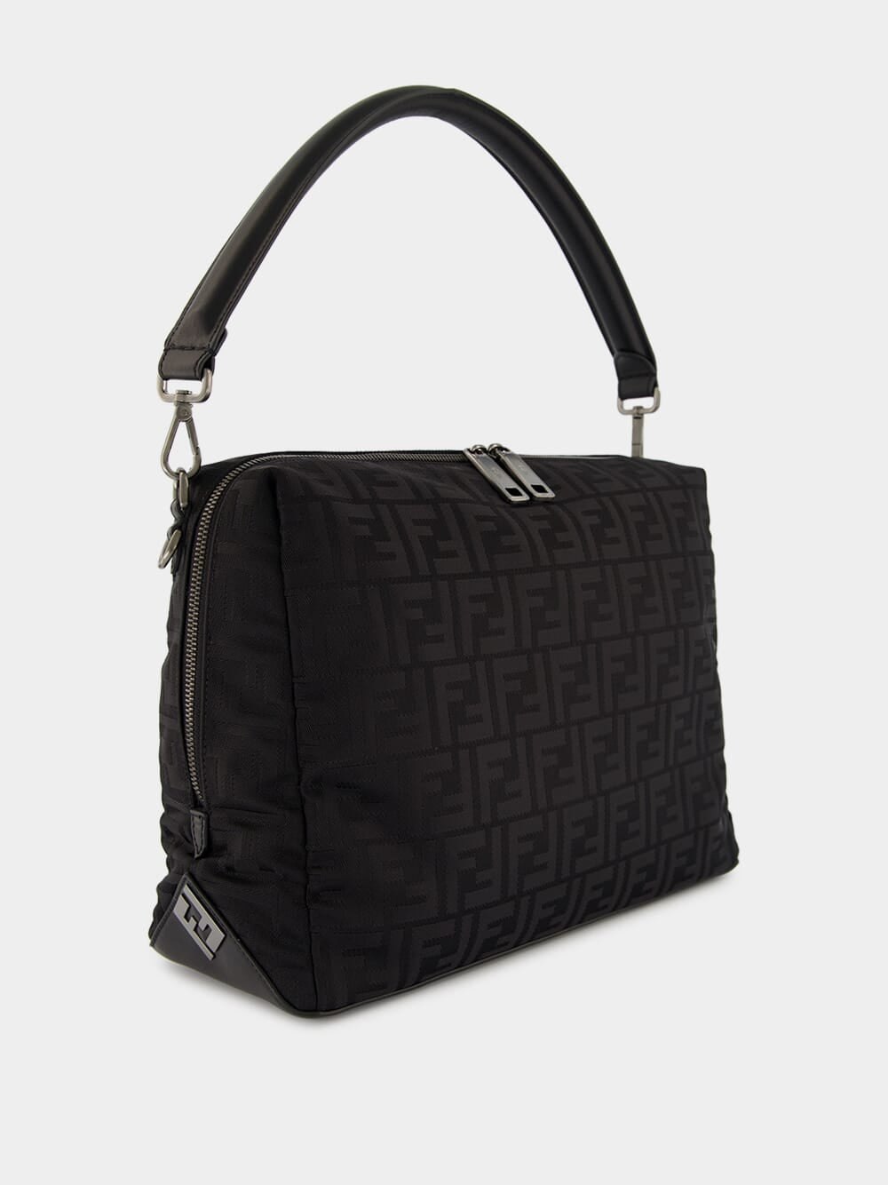 Black Lui Large Bag in FF Nylon and Calf Leather