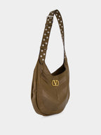 Small Brown Chevron Leather Hobo Bag
