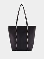 Black Rockstud Leather Tote Bag