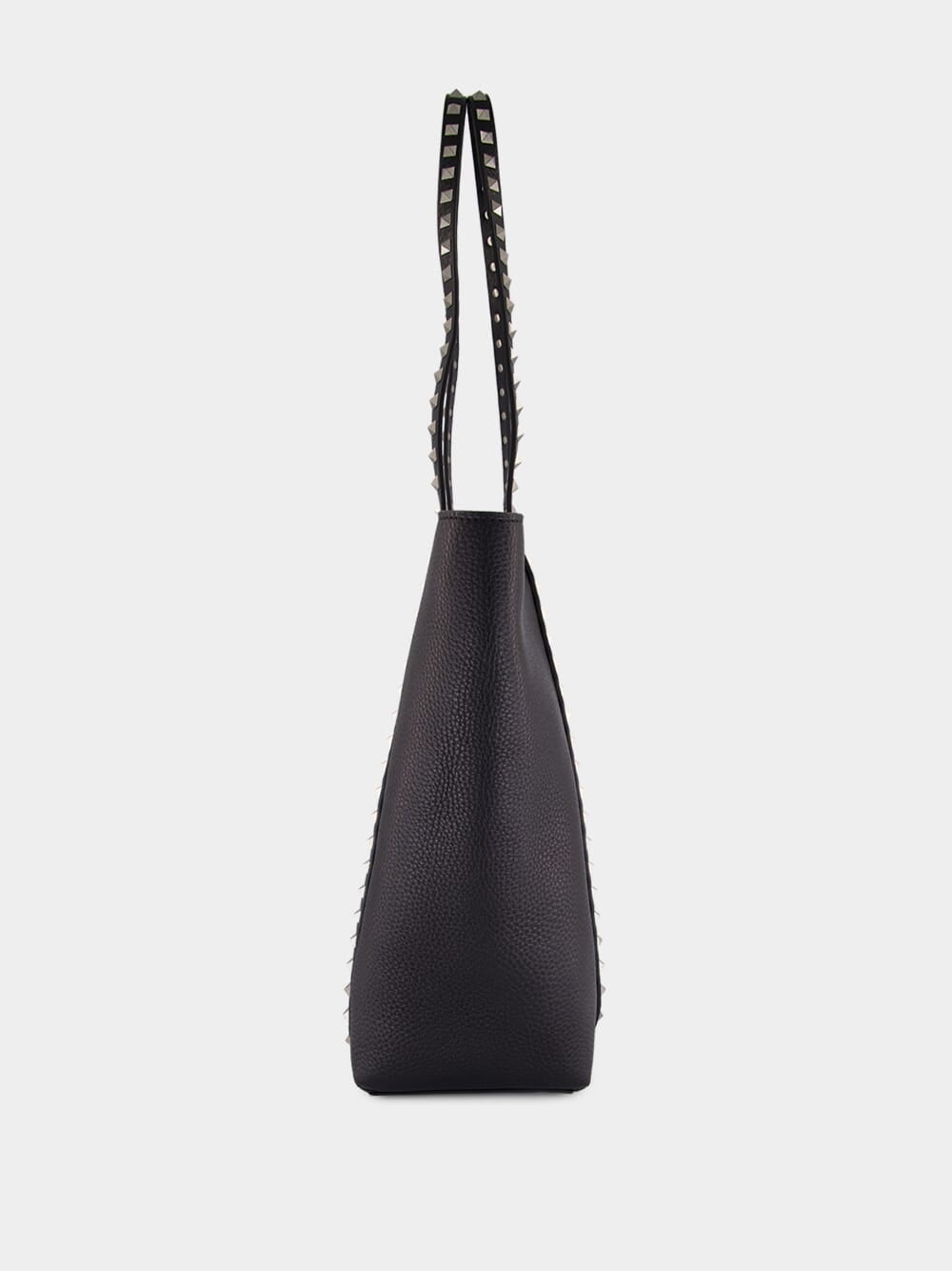 Black Rockstud Leather Tote Bag