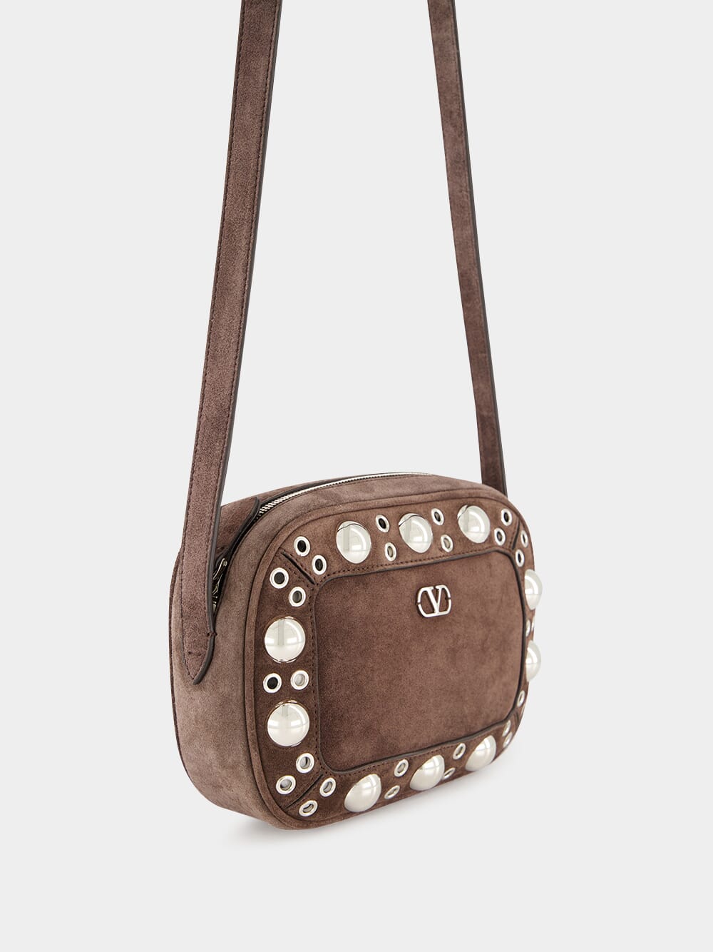 Brown Nellcôte Suede Crossbody Bag with Studs