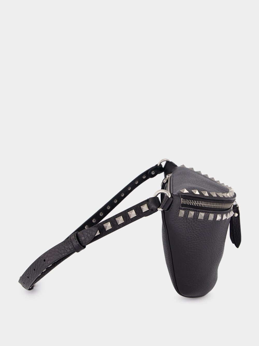 Black Rockstud Leather Belt Bag