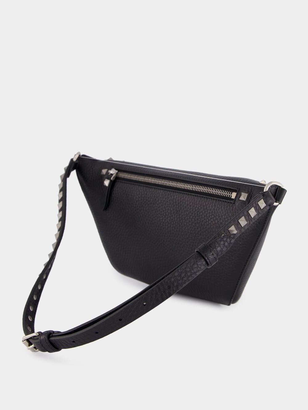 Black Rockstud Leather Belt Bag