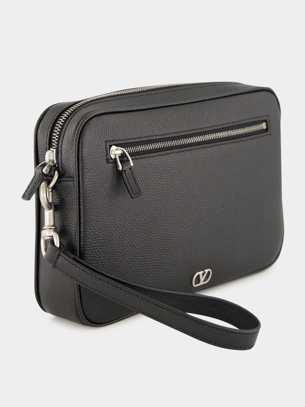 Black Leather Pouch with VLogo Signature