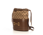 Gucci Brown Bucket GG Chocolate Horse Bit 1955 Calfskin Leather Handbag Bag NEW
