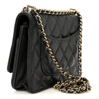 Pearly Lambskin Quilted Charms Wallet On Chain WOC Black