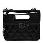 Patent Quilted Mini Graphic Catch Flap Black