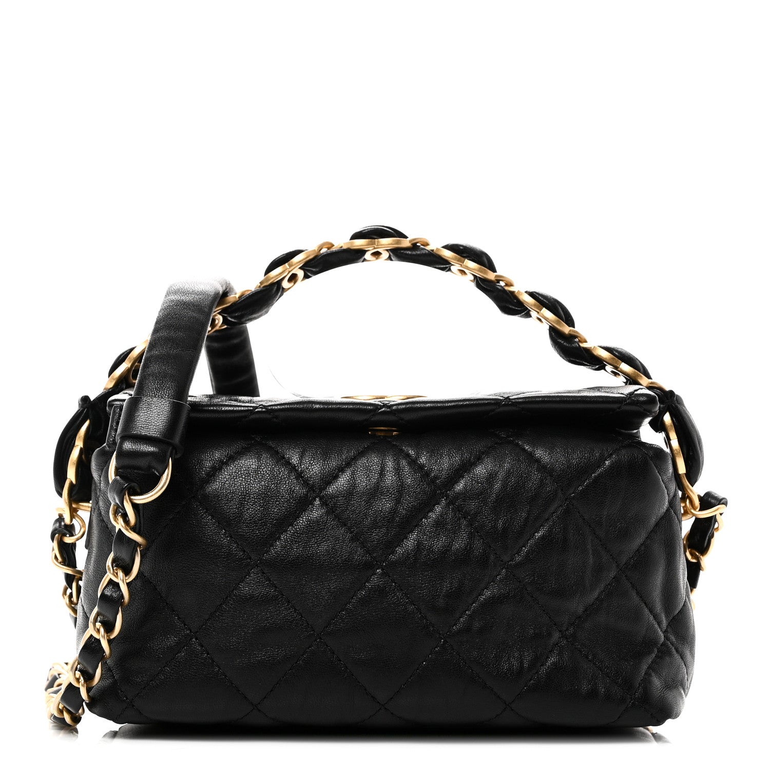 Crumpled Lambskin Quilted Small CC Links Shoulder Bag Black