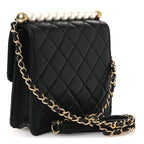 Goatskin Quilted Chic Pearls Flap Black