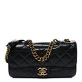 Glazed Calfskin Quilted Medium Perfect Edge Flap Black
