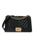 Lambskin Chevron Quilted Medium Boy Flap Black