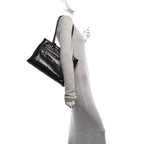 Snakeskin Glazed Calfskin Quilted Urban Mix Tote Black