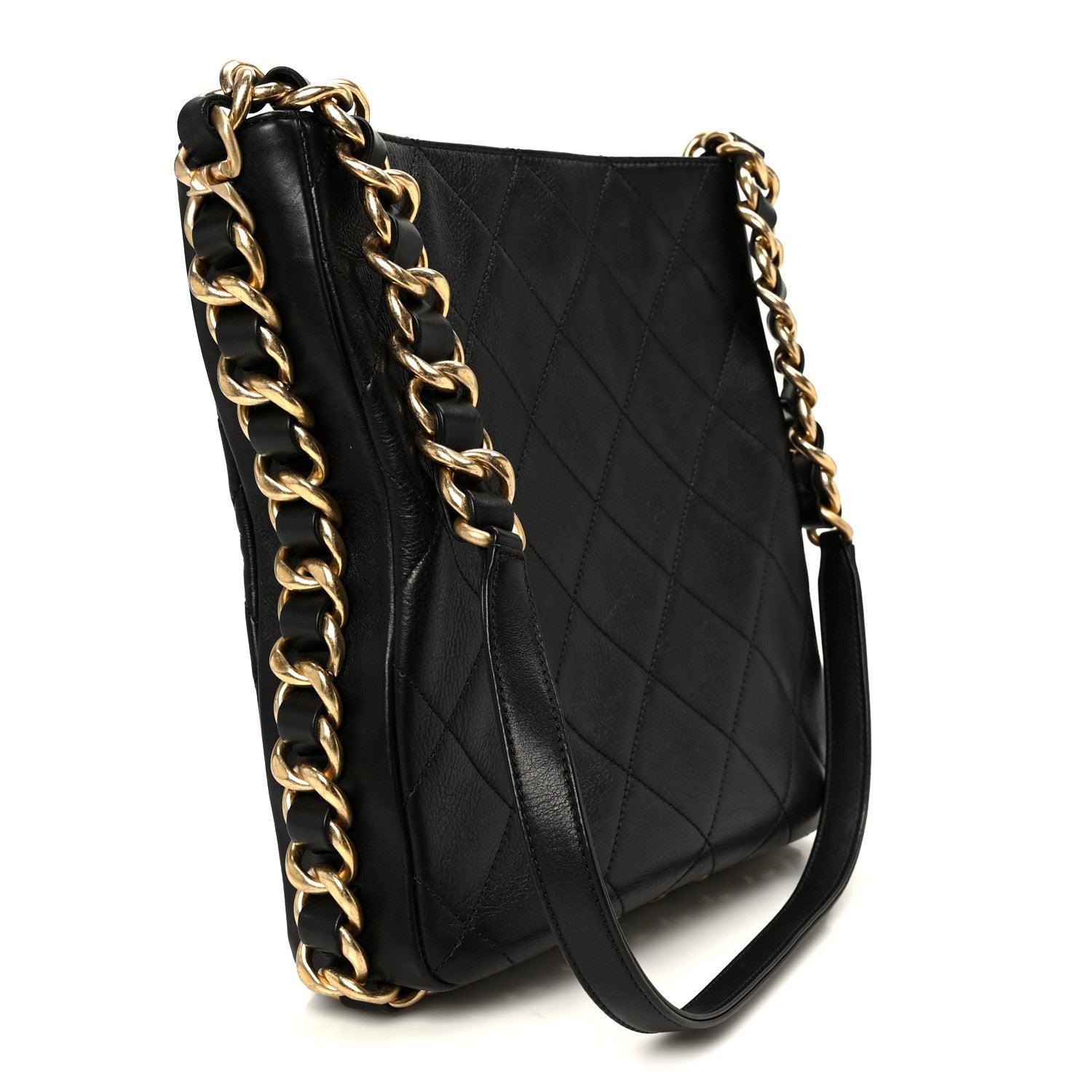 Calfskin Quilted Framing Chain Hobo Black