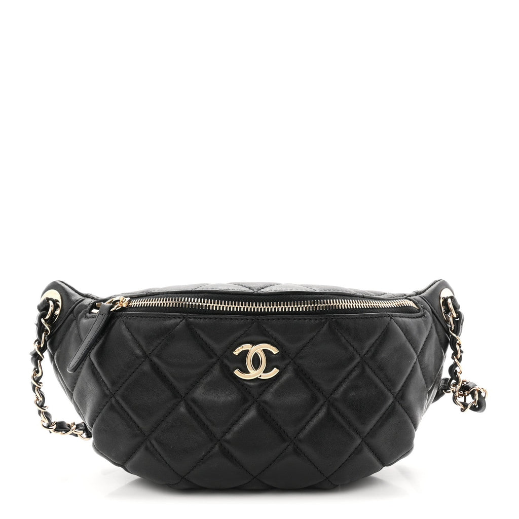 Lambskin Quilted Resin Bi-Color Waist Bag Fanny Pack Black
