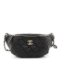 Lambskin Quilted Resin Bi-Color Waist Bag Fanny Pack Black