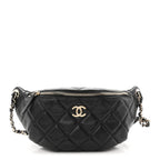 Lambskin Quilted Resin Bi-Color Waist Bag Fanny Pack Black