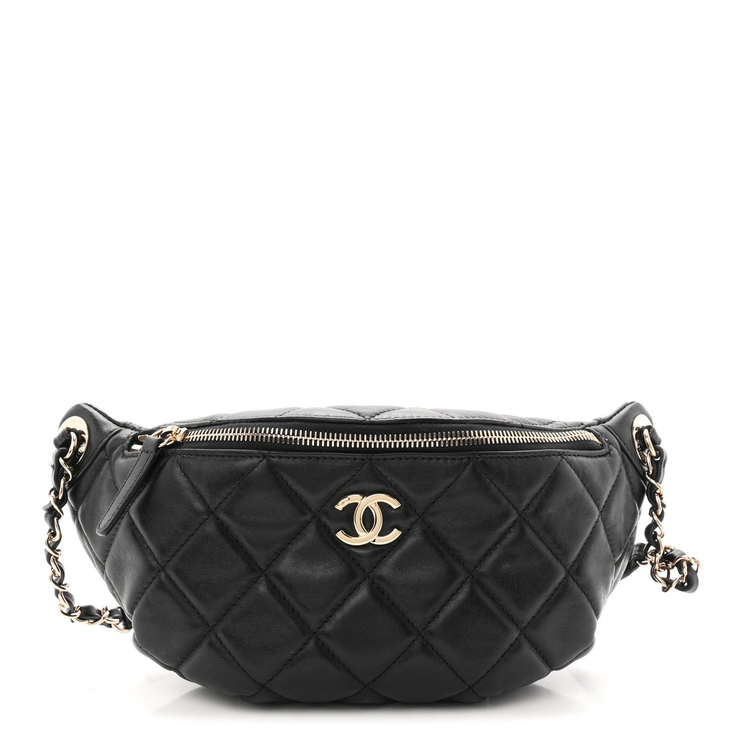Lambskin Quilted Resin Bi-Color Waist Bag Fanny Pack Black