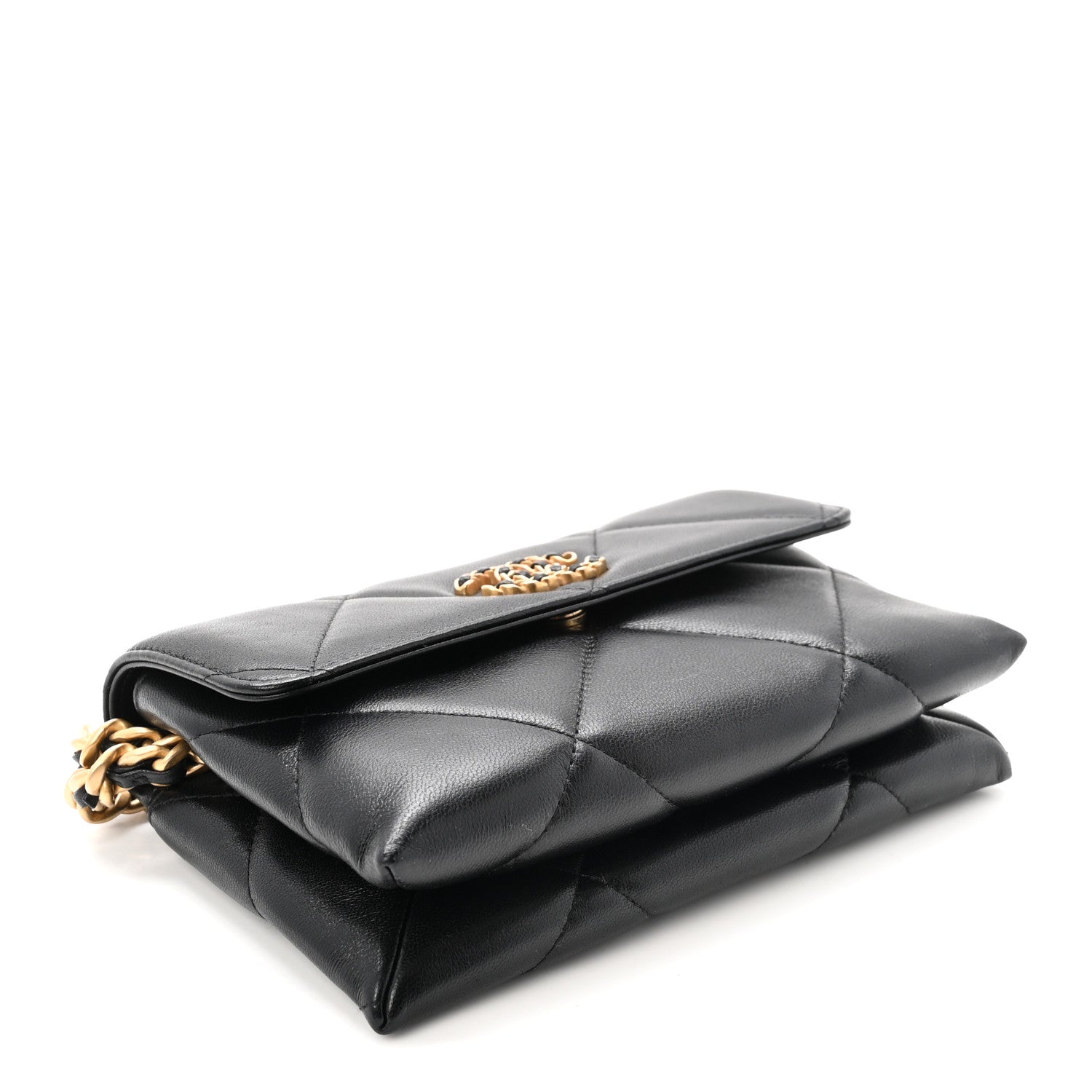 Lambskin Quilted Chanel 19 Flap Clutch Black