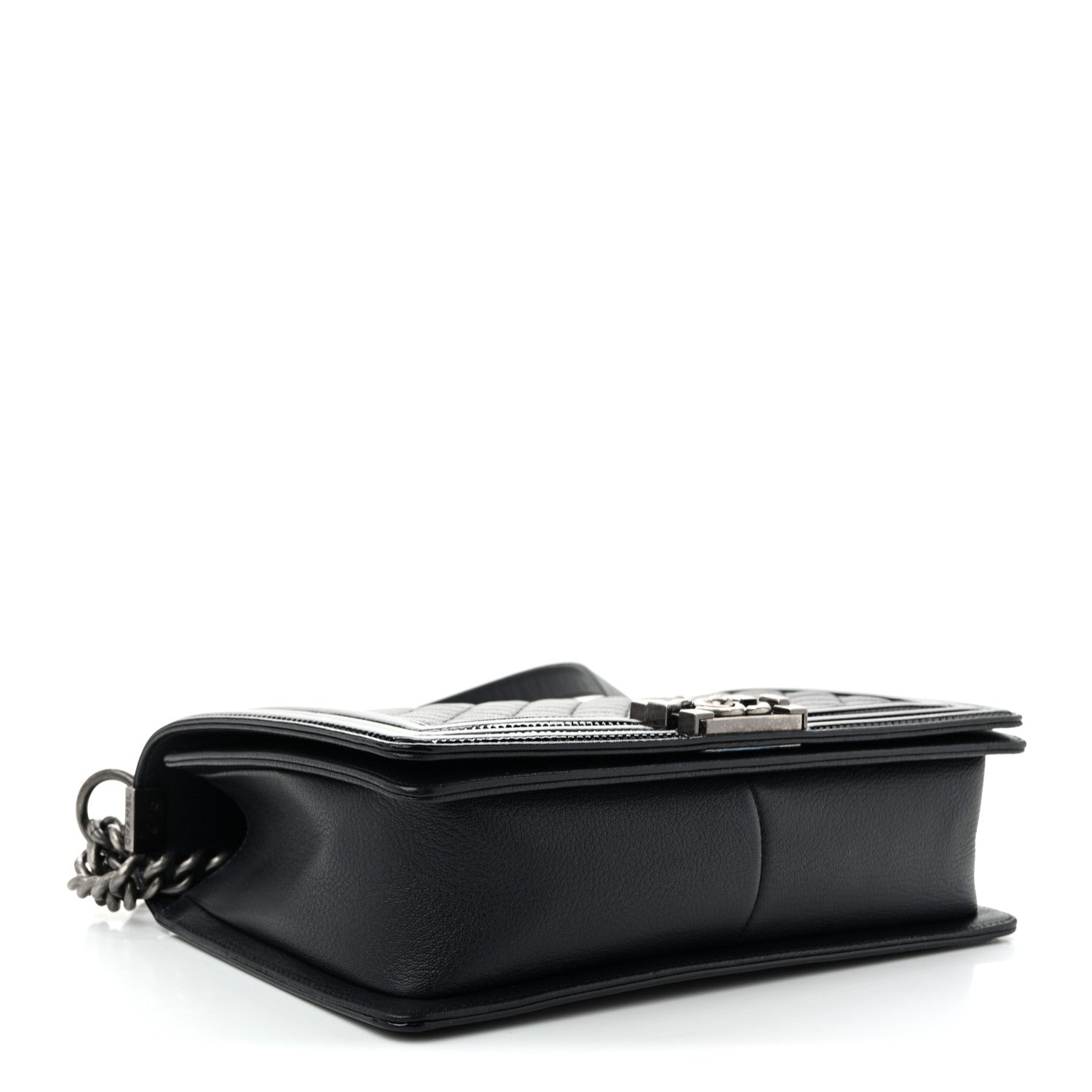 Goatskin Quilted Patent New Medium Duo Boy Flap Black