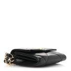 Lambskin Pearl Quilted CC Flap Card Holder With Chain  Black