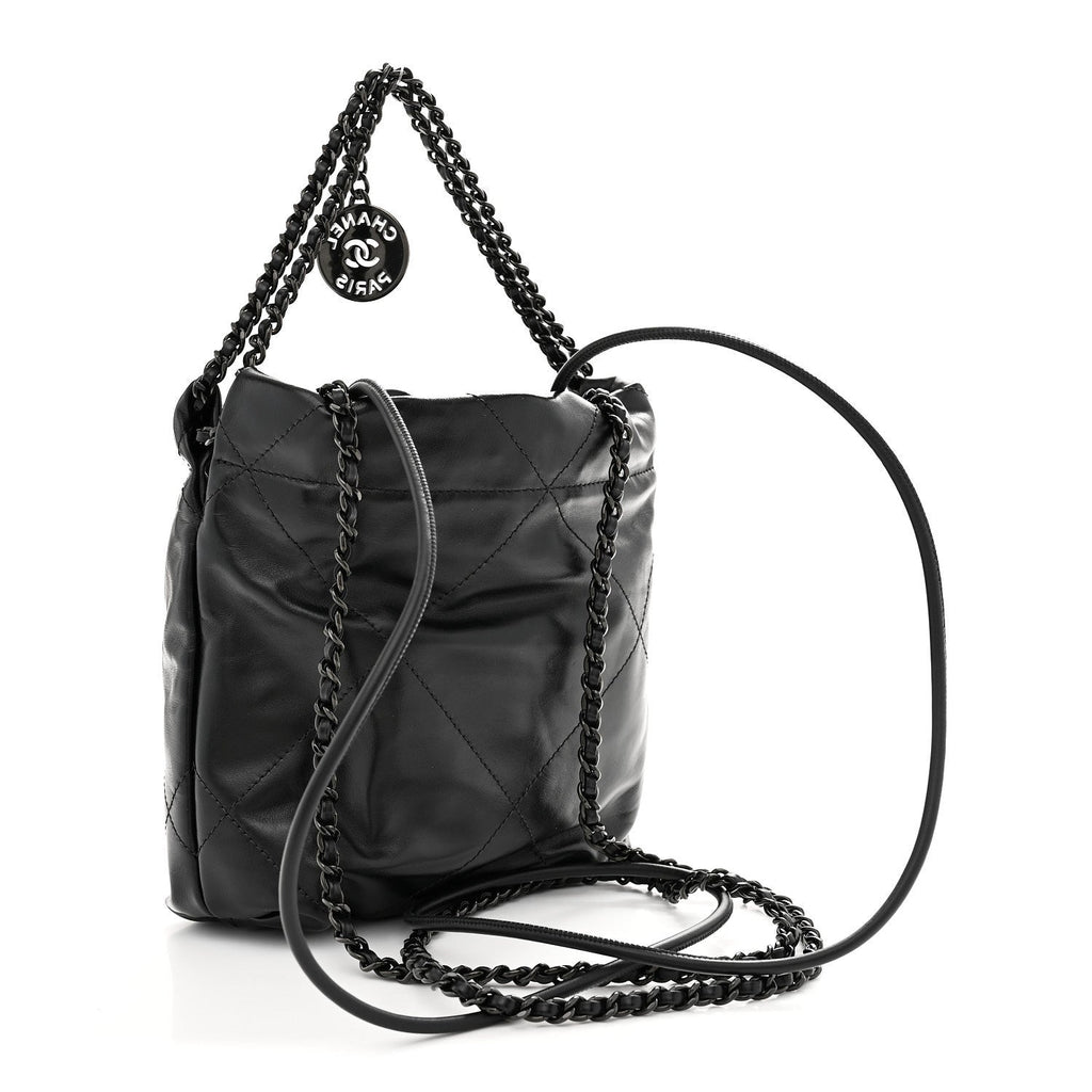 Shiny Calfskin Quilted Mini Chanel 22 So Black