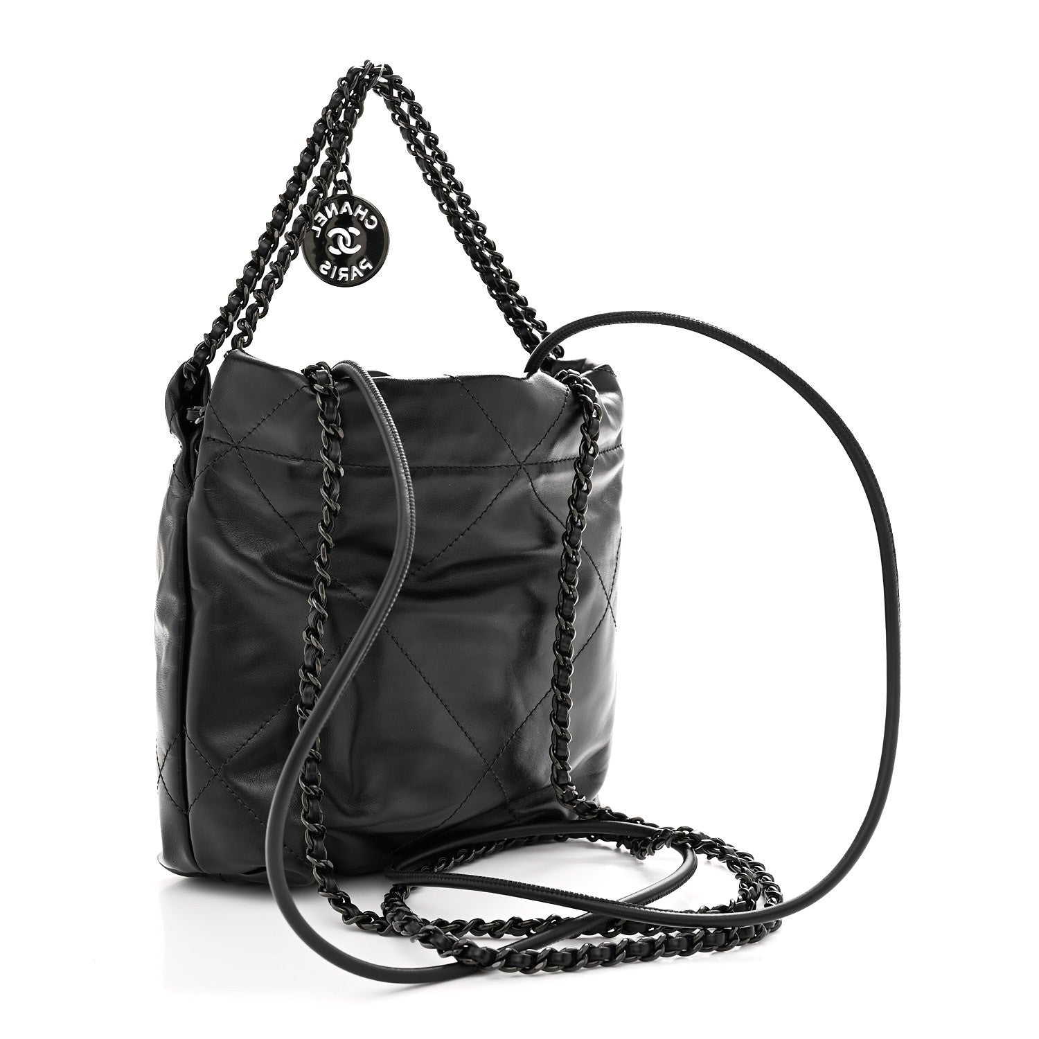 Shiny Calfskin Quilted Mini Chanel 22 So Black