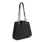 Shiny Sheepskin Chevron Quilted Collar and Tie Flap Black