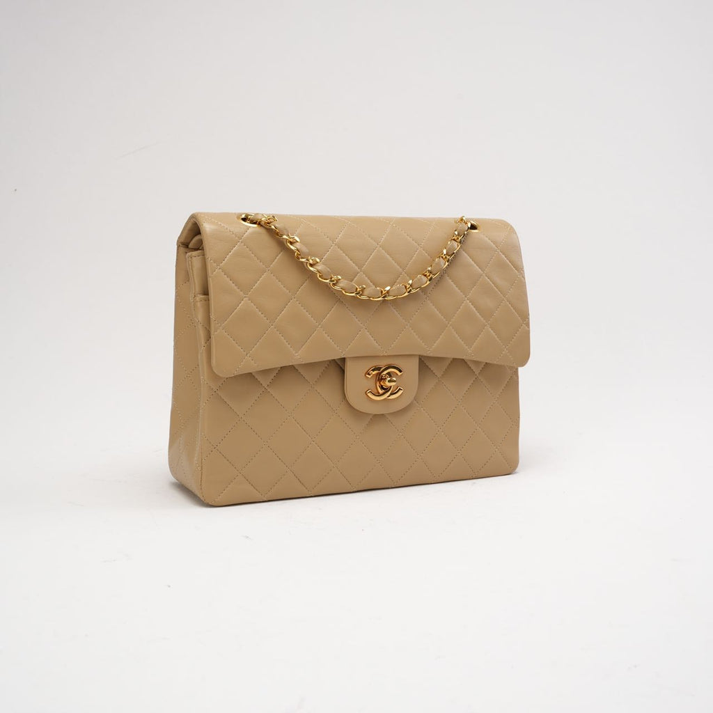 Chanel Vintage Medium Beige Classic Double Flap Bag 1991