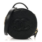 Caviar Quilted Small Round Vanity With Chain Black