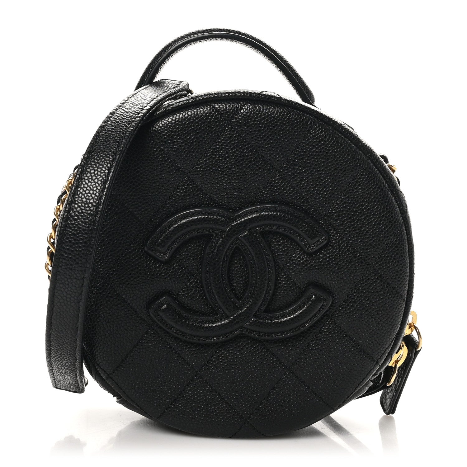 Caviar Quilted Small Round Vanity With Chain Black
