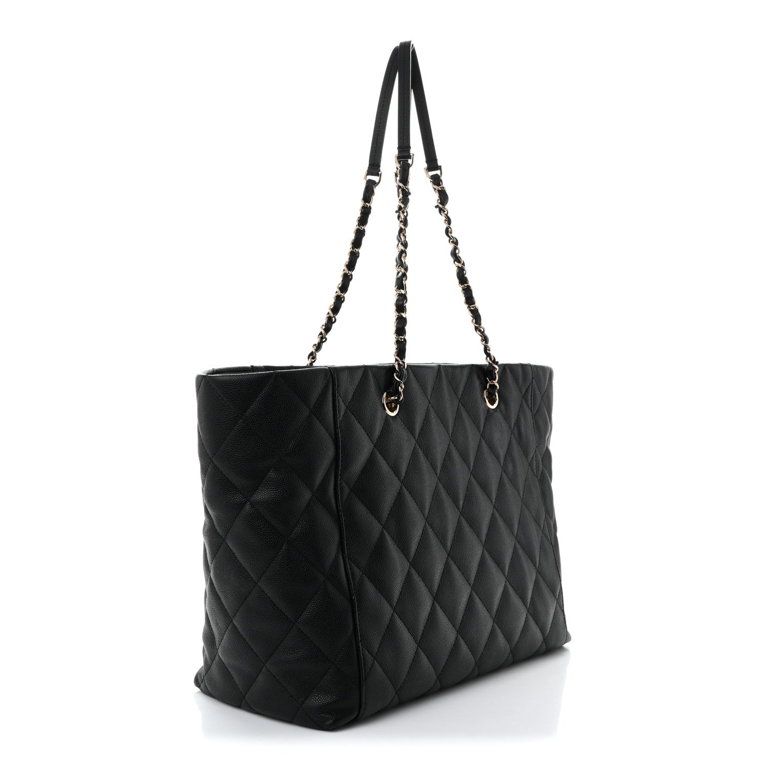 Caviar Quilted Large Shopping Tote Black