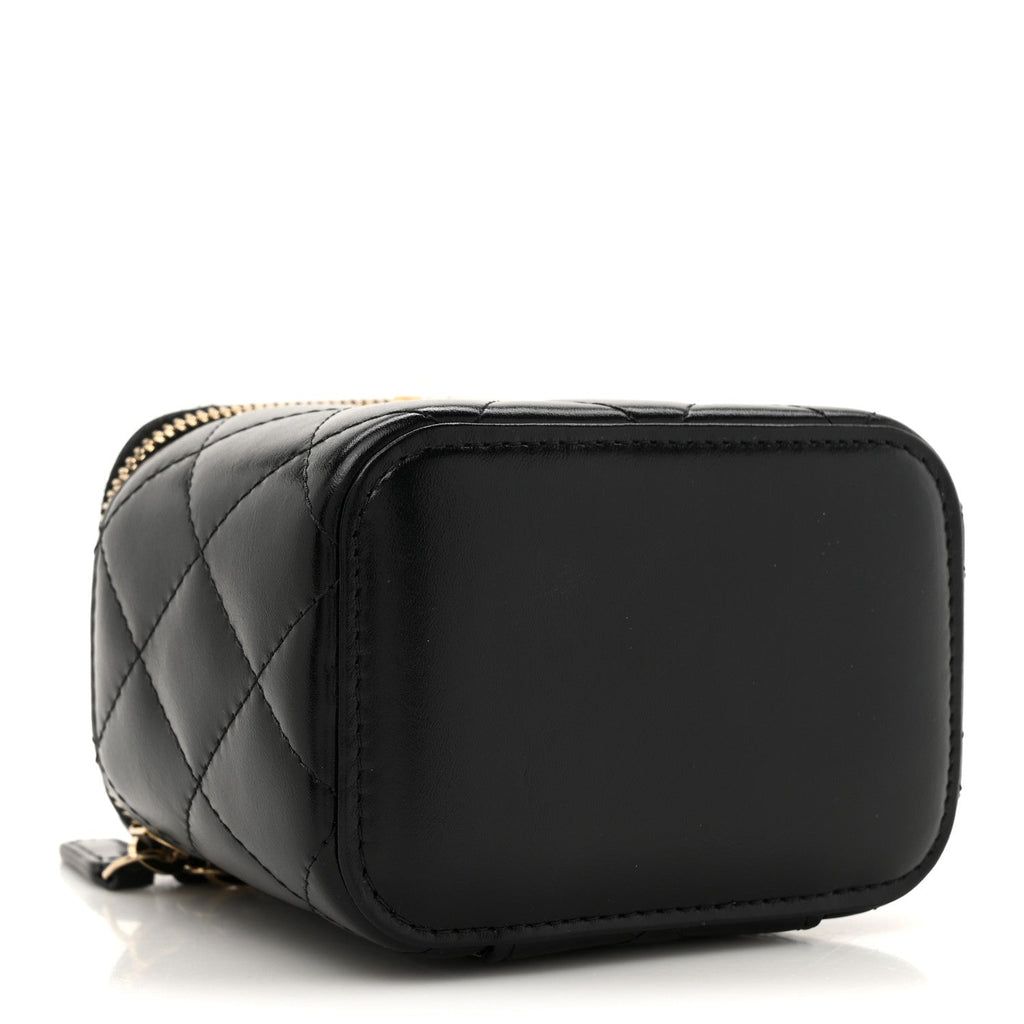Calfskin Quilted Mini Perfect Fit Vanity Case With Chain Black