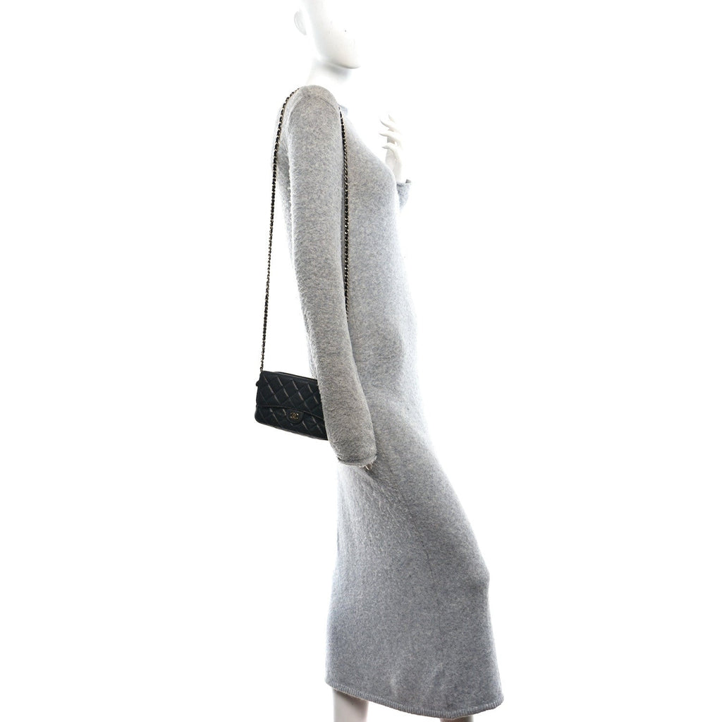 Caviar Quilted Flap Phone Holder With Chain Black