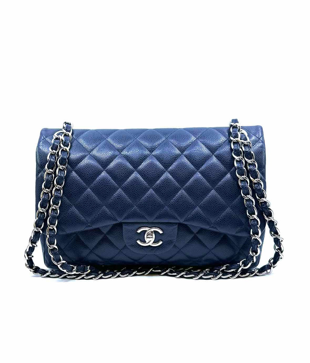 CHANEL Navy Leather Quilted caviar Handbag