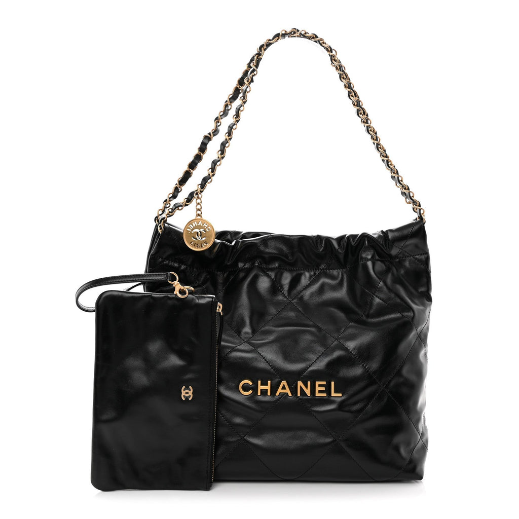 Shiny Calfskin Quilted Small Chanel 22 Black