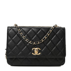 Lambskin Quilted Trendy CC Wallet On Chain WOC Black