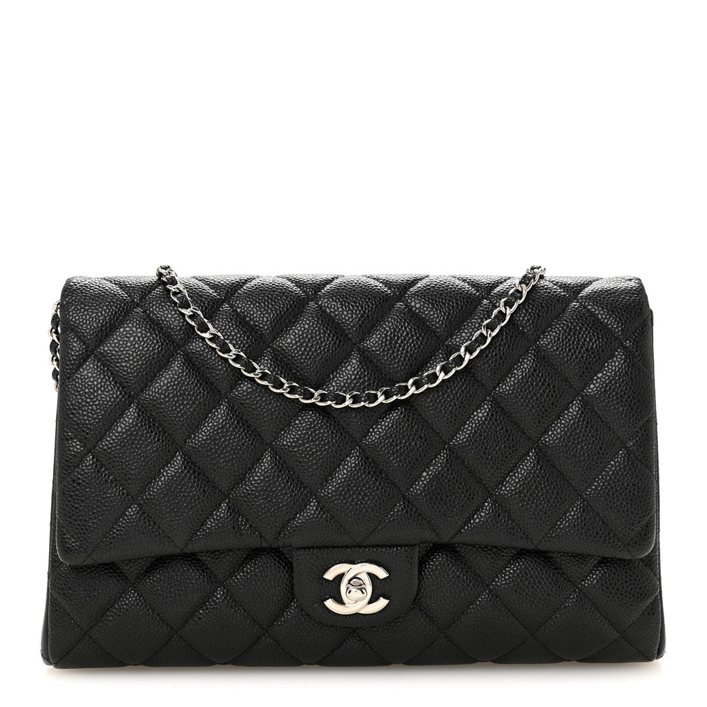 Caviar Quilted Clutch With Chain Flap Black