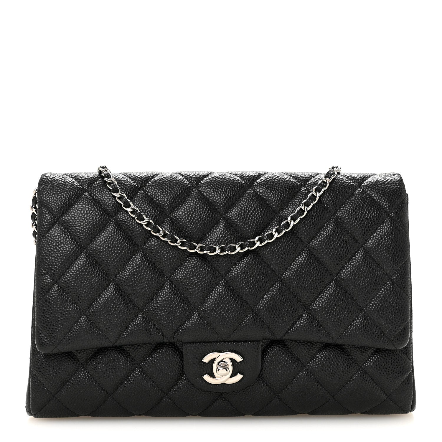 Caviar Quilted Clutch With Chain Flap Black