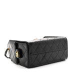 Shiny Crumpled Calfskin Quilted Mini Chanel 25 Handbag Black