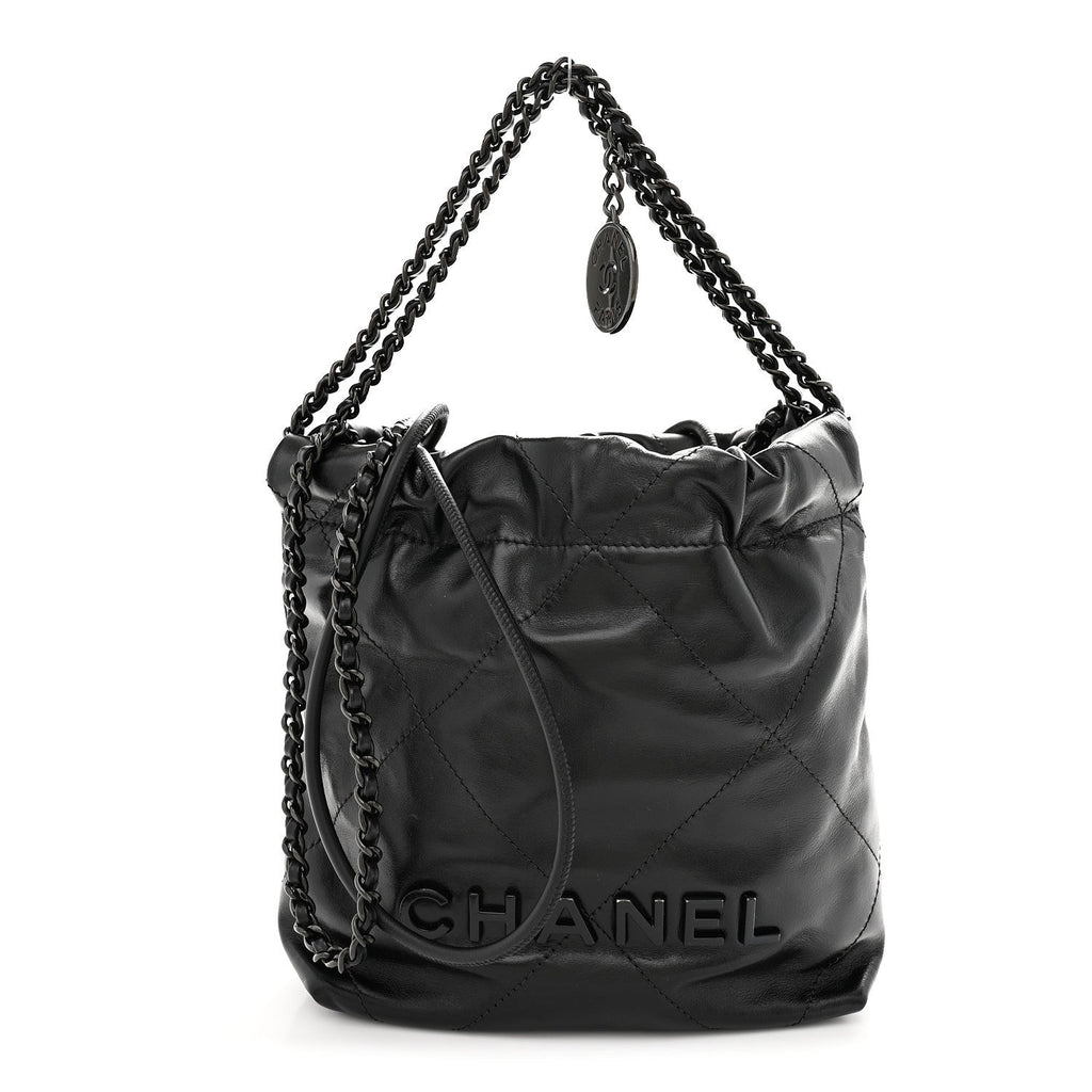 Shiny Calfskin Quilted Mini Chanel 22 So Black