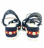 GUCCI Size 7.5 Navy, red Leather Stripe Wedge