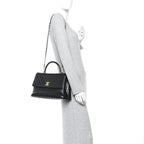 Calfskin Lizard Chevron Quilted Medium Coco Handle Flap Black
