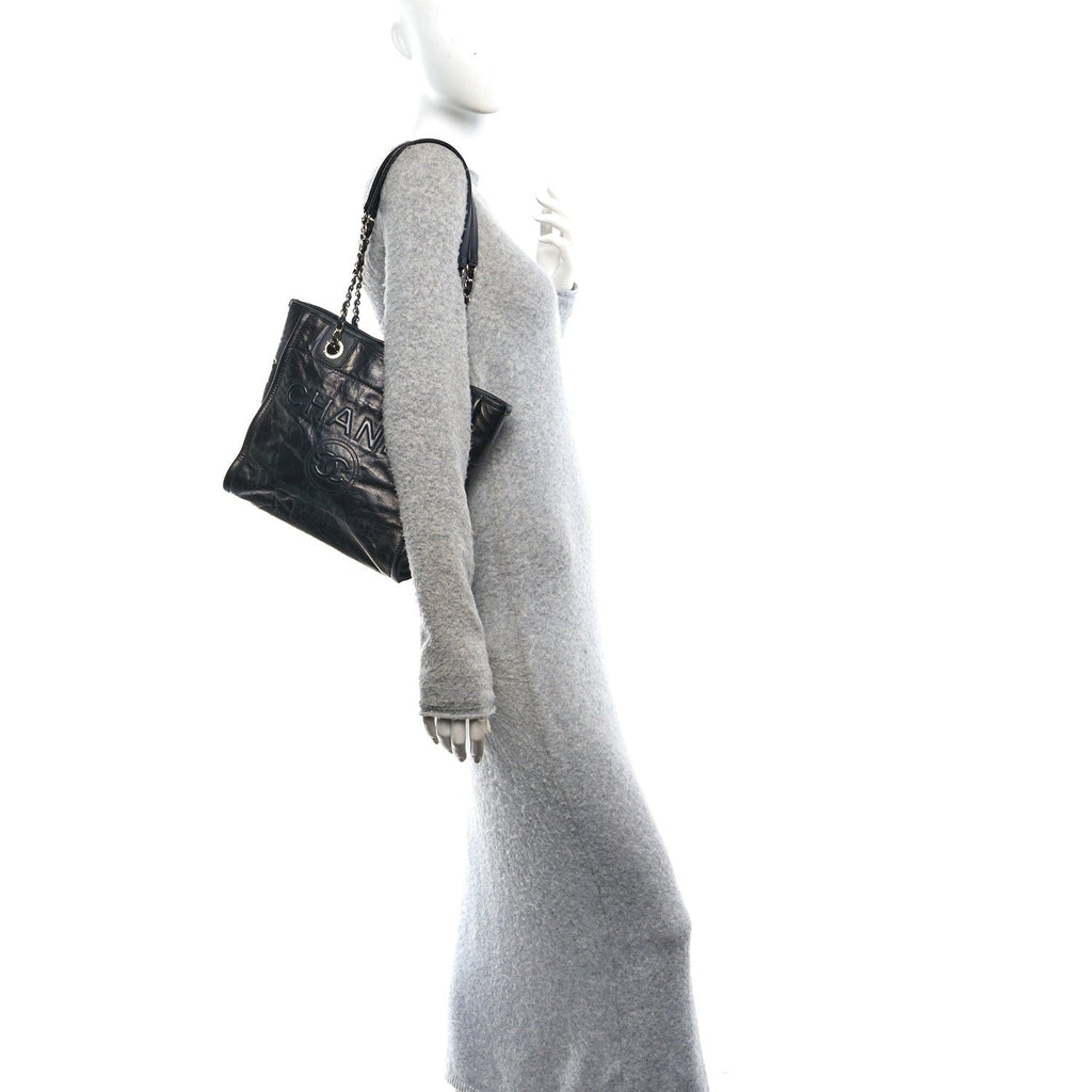 Glazed Calfskin Mini Deauville Tote Black