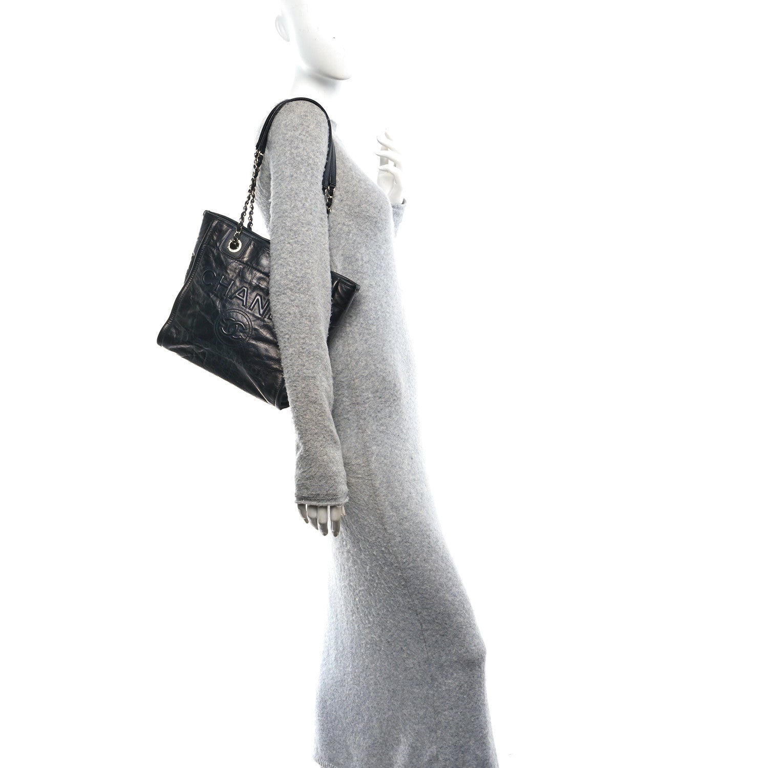 Glazed Calfskin Mini Deauville Tote Black