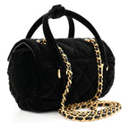 Velvet Quilted Mini Top Handle Flap Black