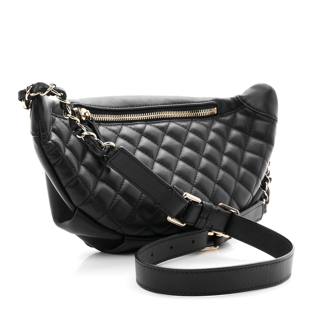 Lambskin Quilted Waist Bag Fanny Pack Black