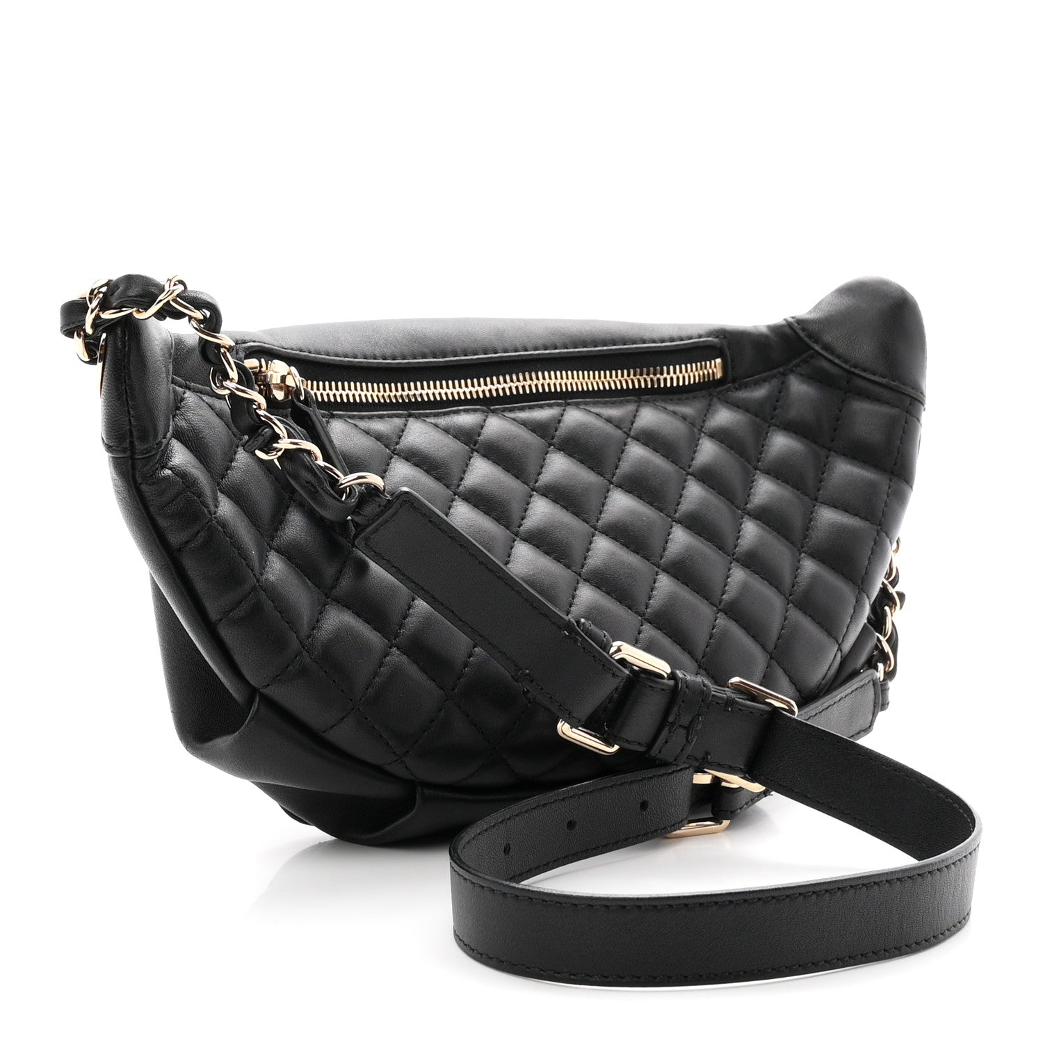 Lambskin Quilted Waist Bag Fanny Pack Black