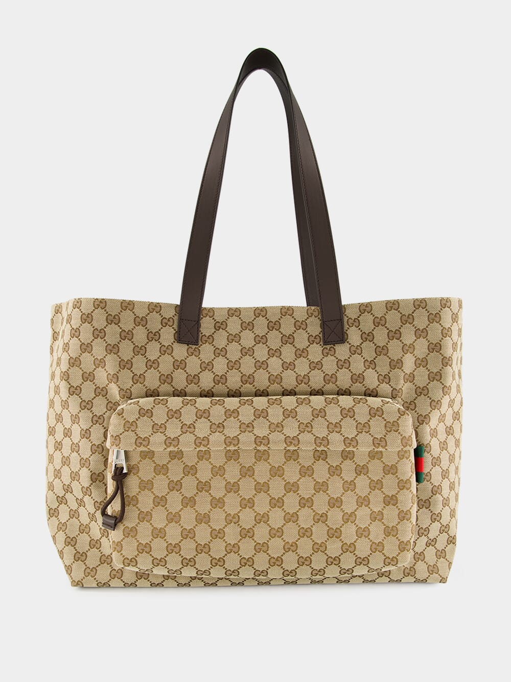 Beige and Dark Brown Large GG Tote Bag